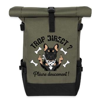 Coole Französische Bulldogge - Rolltop Rucksack - Olive/Schwarz - Vorne