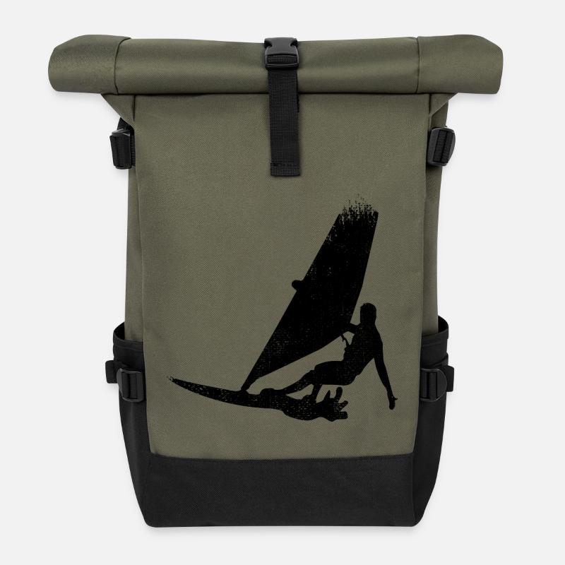 Windsurfer Zeichnung - Rolltop Rucksack - Olive/Schwarz