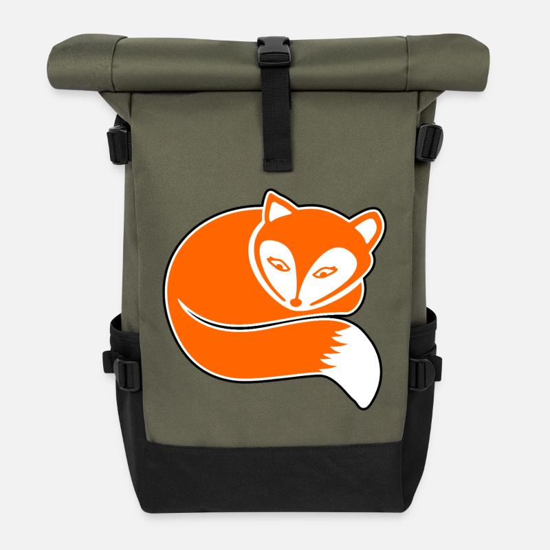 Redhair Fox: Comic, Kawaii & Cuddly - Roll Top Backpack - olive/black