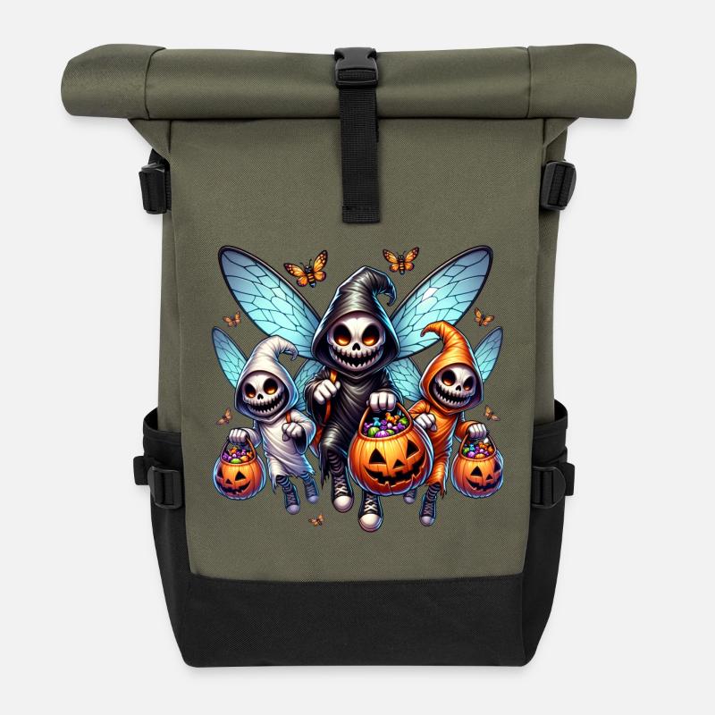 Spooky Squad - Roll Top Backpack - olive/black