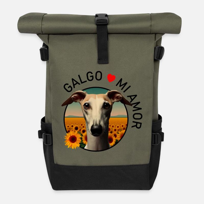 Chien dans un champ de tournesol - Sac à dos roll top - olive/noir