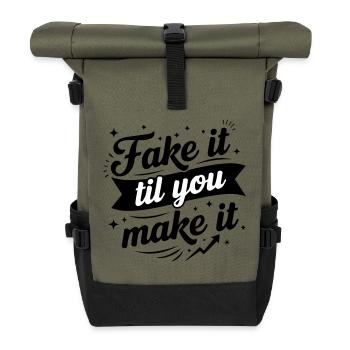 Fake It Till You Make It – Erfolgsbewusstseinsköpfe - Rolltop Rucksack - Olive/Schwarz - Vorne