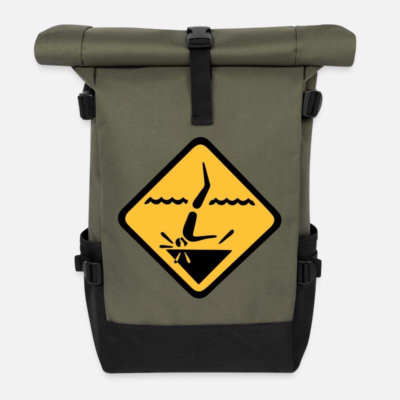 Tauchen Schild Grafik - Rolltop Rucksack - Olive/Schwarz