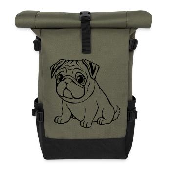 Mops schwarz Hunde T-shirt Geschenk Weihnachten - Rolltop Rucksack - Olive/Schwarz - Vorne