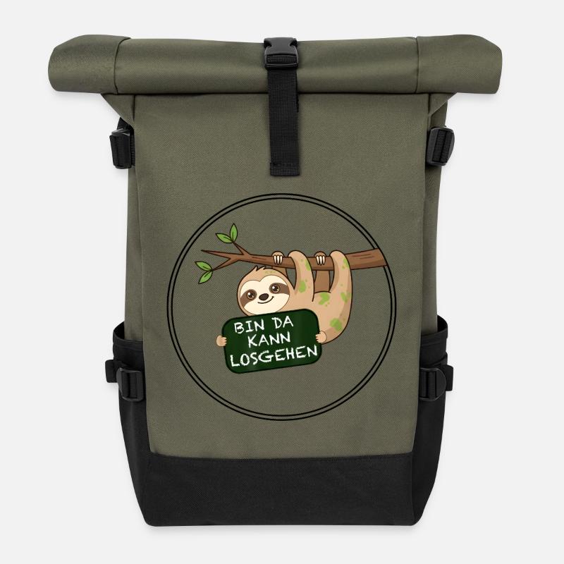 Faultier Bin Da Kann Losgehen Lustiger Spruch - Rolltop Rucksack - Olive/Schwarz