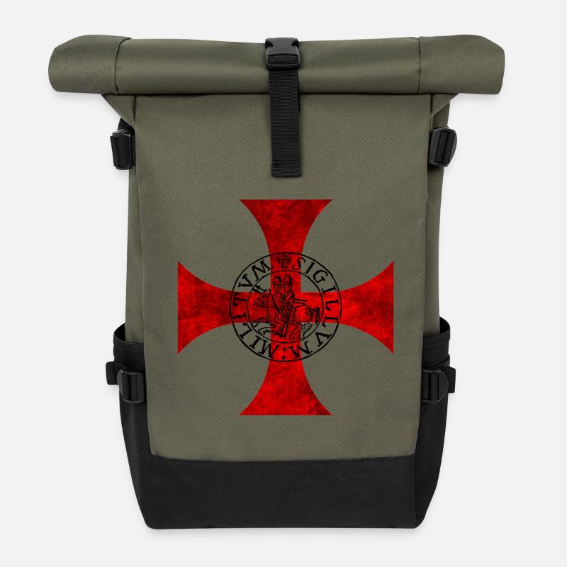 Croix templière – Croix pattée et sceau - Sac à dos roll top - olive/noir