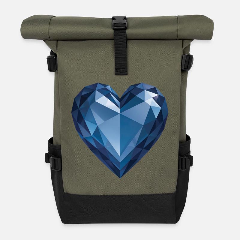 SAPHIR HEART - peace & love - Sac à dos roll top - olive/noir
