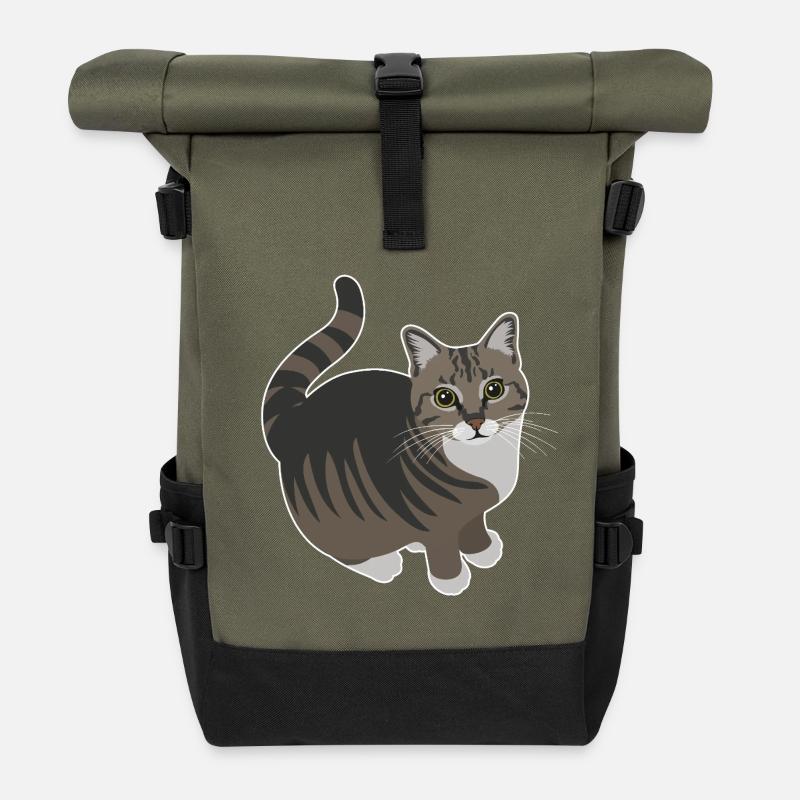 getigerte Katze mit weißen Pfoten - Rolltop Rucksack - Olive/Schwarz