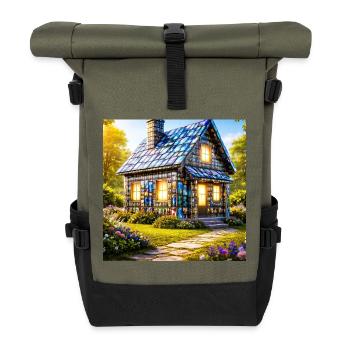 Mosaic Cottage: Buntes Haus - Rolltop Rucksack - Olive/Schwarz - Vorne