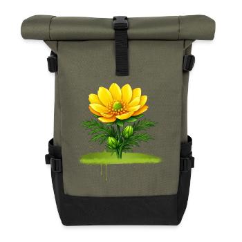 Gelbe Blume Natur Pinselstrich Design  - Rolltop Rucksack - Olive/Schwarz - Vorne