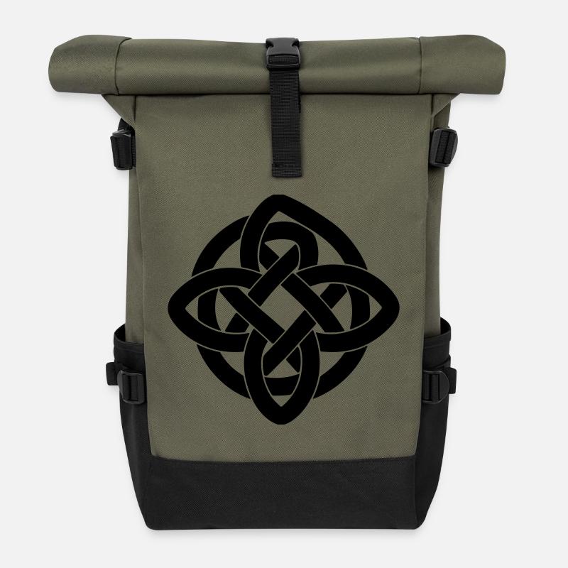 Celtic Symbol T-Shirt – Celtic Knot Infinity - Rolltop Rucksack - Olive/Schwarz
