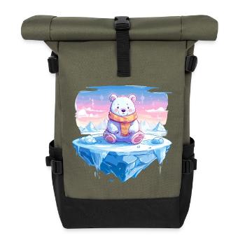 Polarlicht-Bär auf Eis - Rolltop Rucksack - Olive/Schwarz - Vorne