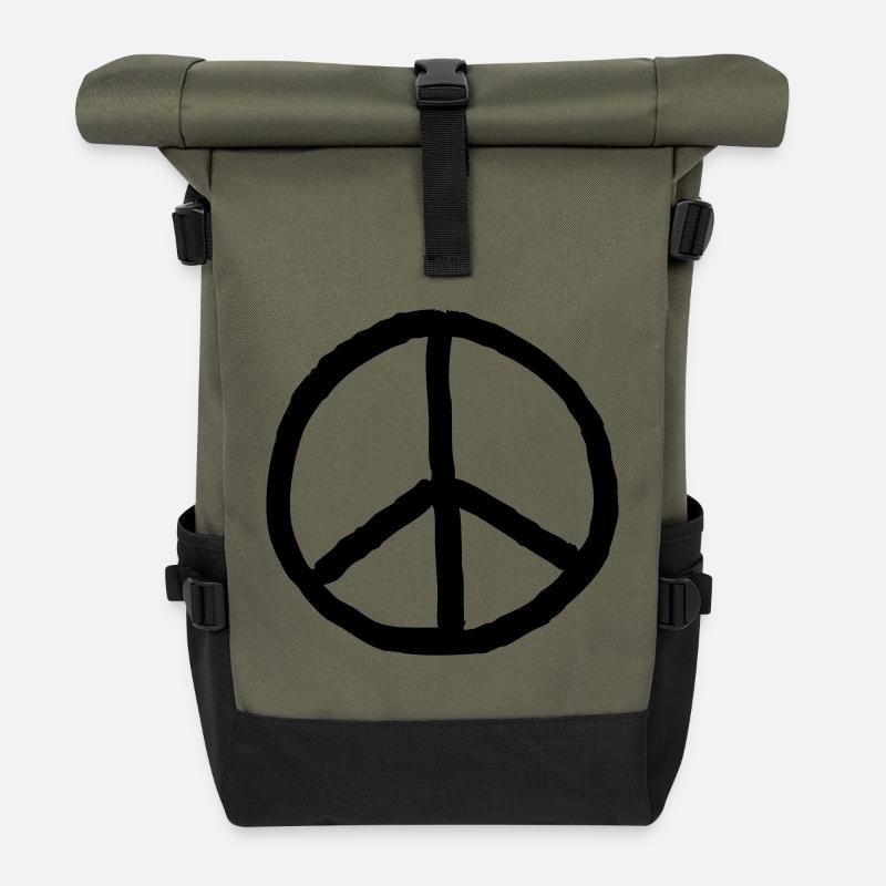 Friedenszeichen - Rolltop Rucksack - Olive/Schwarz