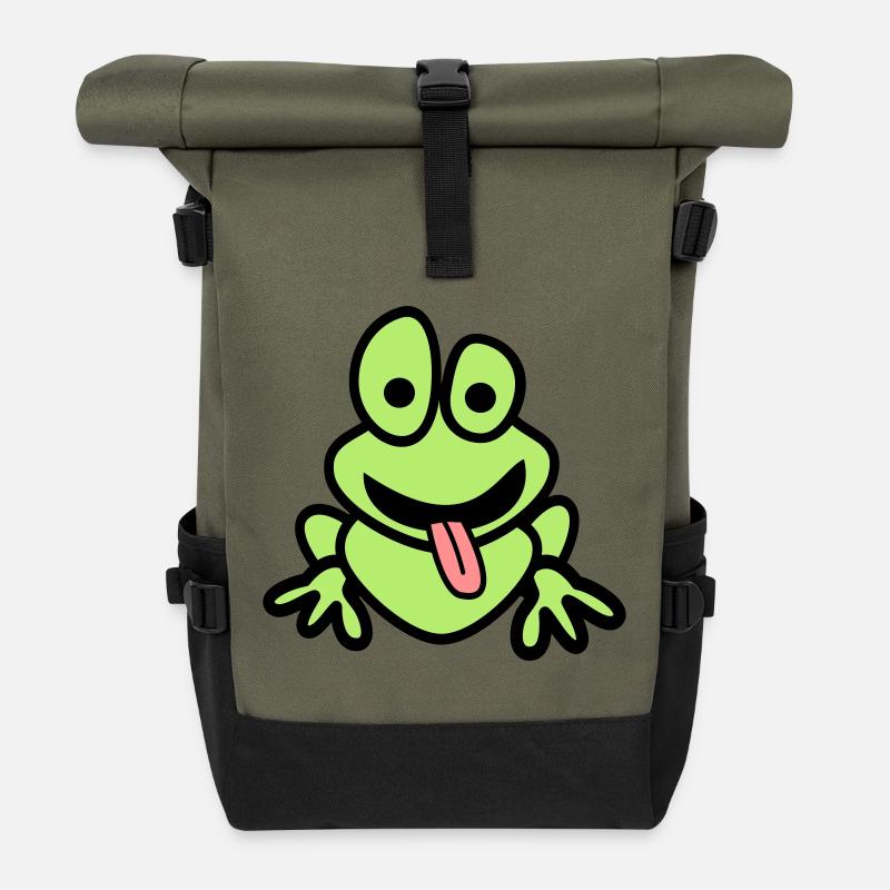 Frosch mit Zunge - Rolltop Rucksack - Olive/Schwarz