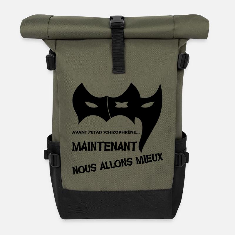 Avant j'étais schizophrène ... - Sac à dos roll top - olive/noir