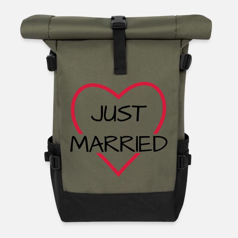 Just married heart wedding partner look - Roll Top Backpack - olive/black