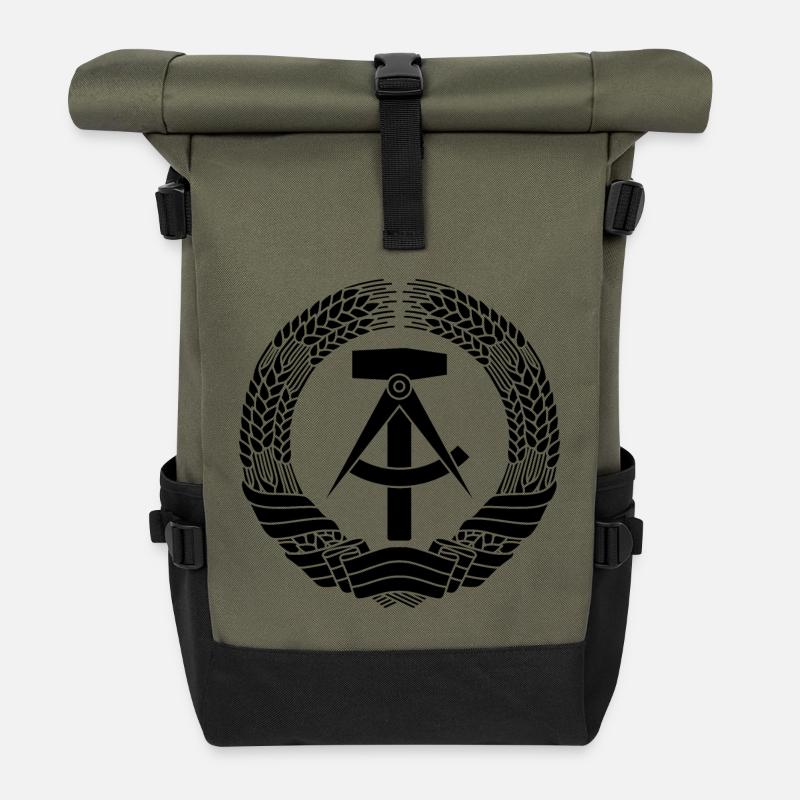 DDR Wappen (schwarz) - Rolltop Rucksack - Olive/Schwarz