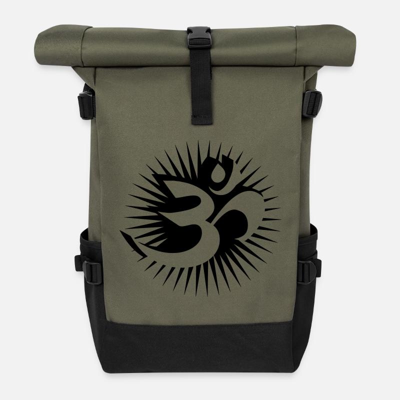 Om Symbol 3D - Rolltop Rucksack - Olive/Schwarz