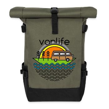 Camp Camper Camping Nature Symbole de voyage Icône Van - Sac à dos roll top - olive/noir - Devant