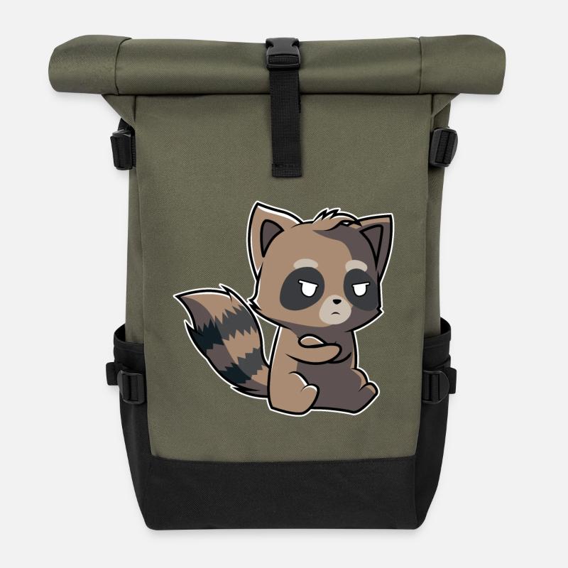 Zombi-Waschbär - Rolltop Rucksack - Olive/Schwarz
