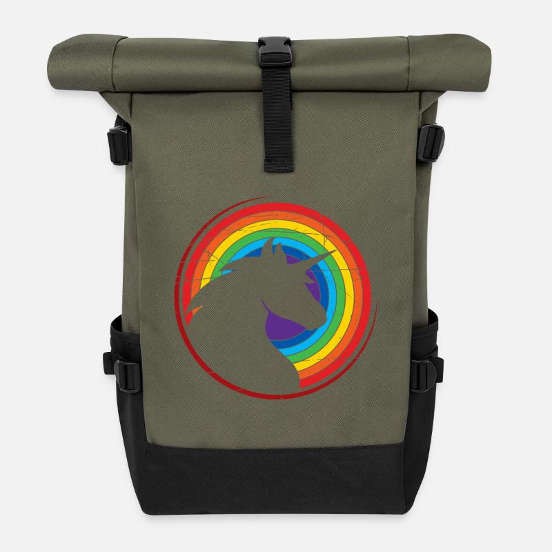 Design arc-en-ciel coloré Licorne - Sac à dos roll top - olive/noir