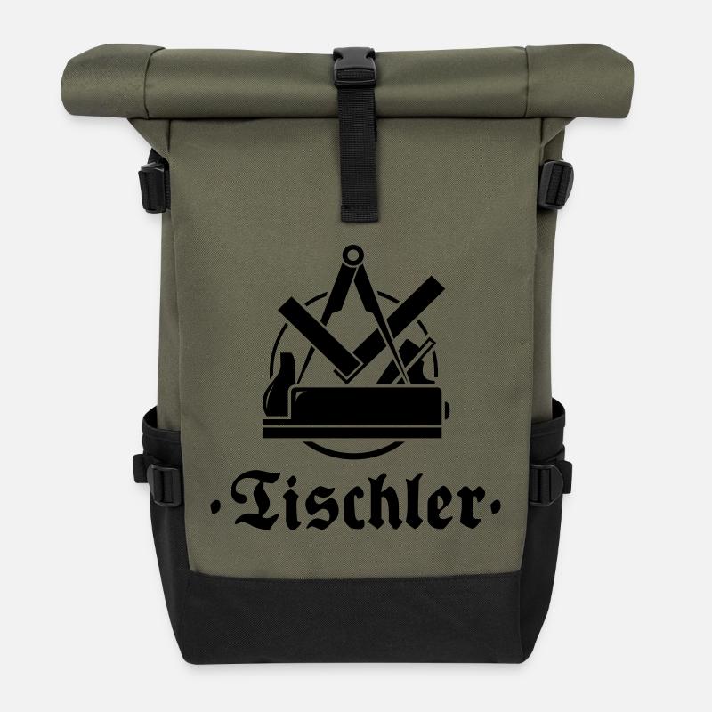 Tischler, Zunftzeichen mit alter Schrift - Rolltop Rucksack - Olive/Schwarz