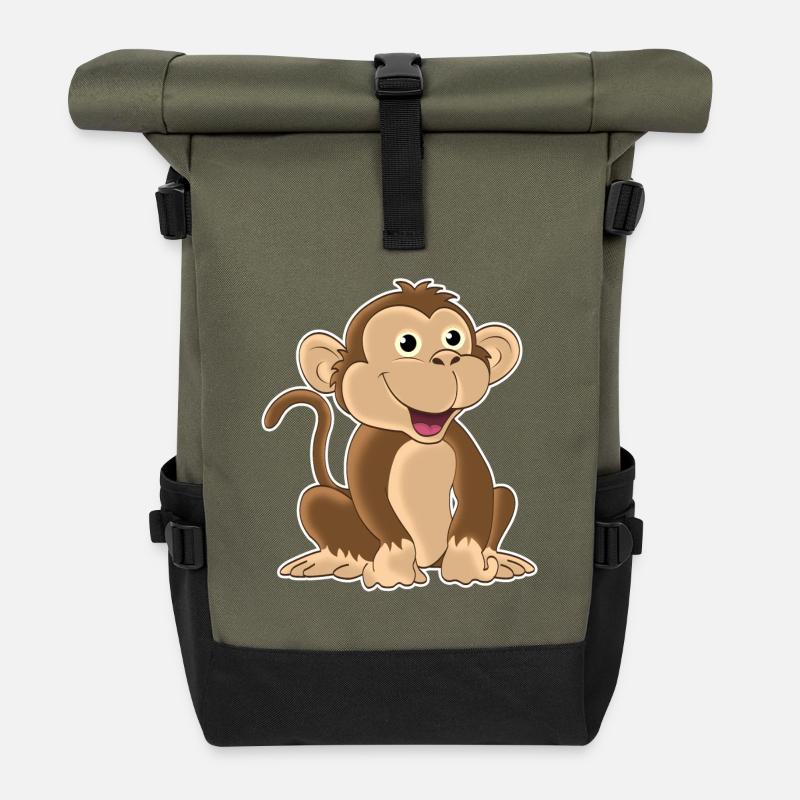 Lustiger Affe - Rolltop Rucksack - Olive/Schwarz
