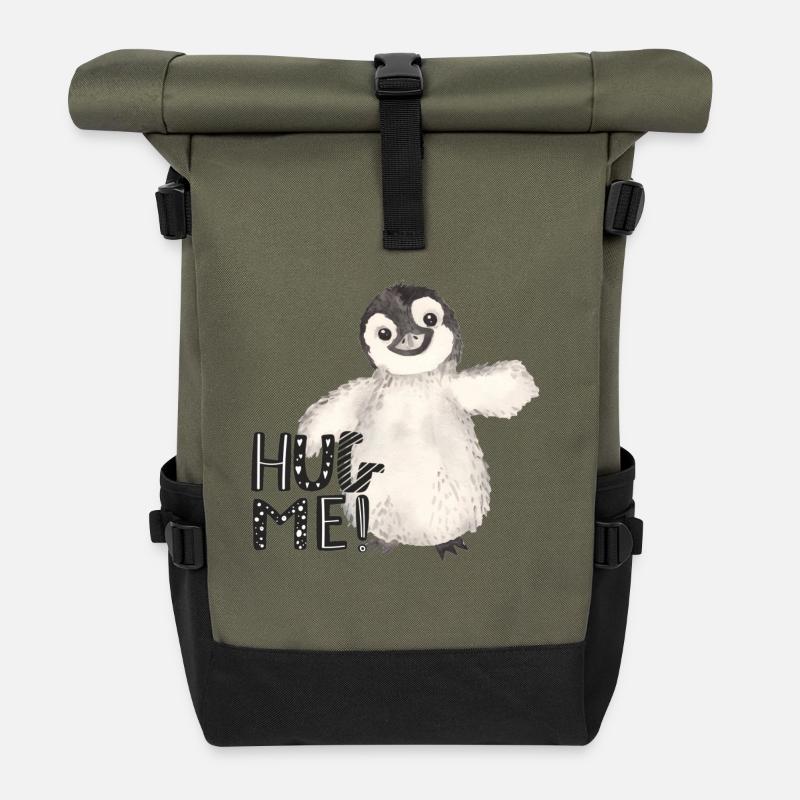 Hug Me Pinguin - Rolltop Rucksack - Olive/Schwarz