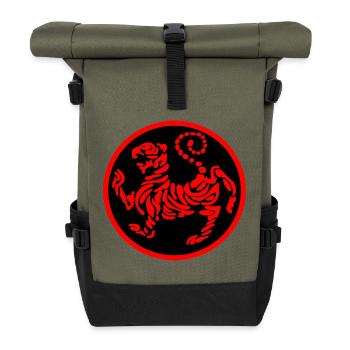 Shotokan karate logo emblem tiger red on black - Roll Top Backpack - olive/black - Front