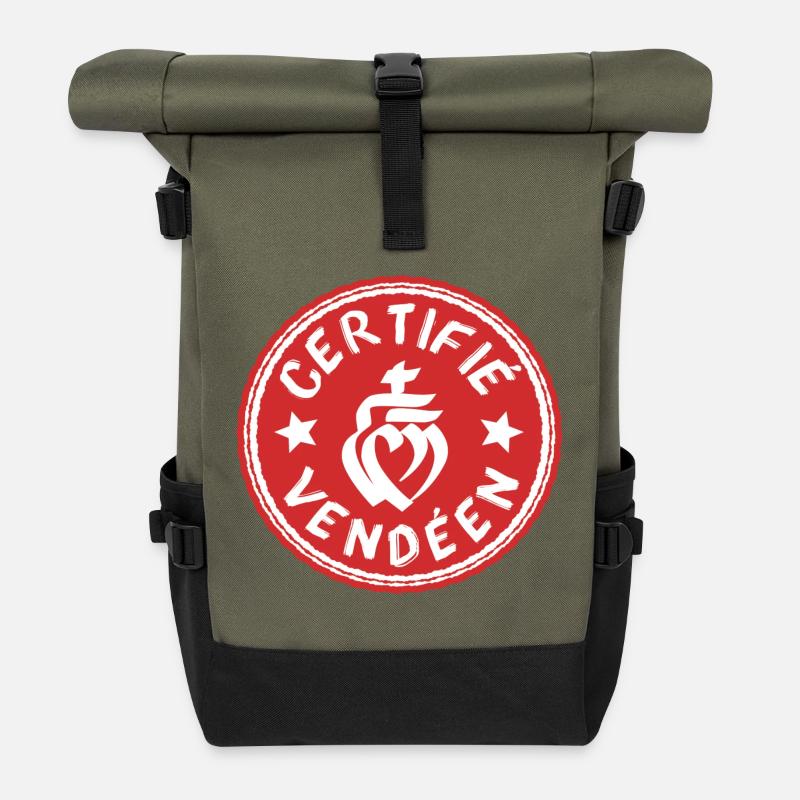 Logo certifié vendéen rouge et blanc - Sac à dos roll top - olive/noir
