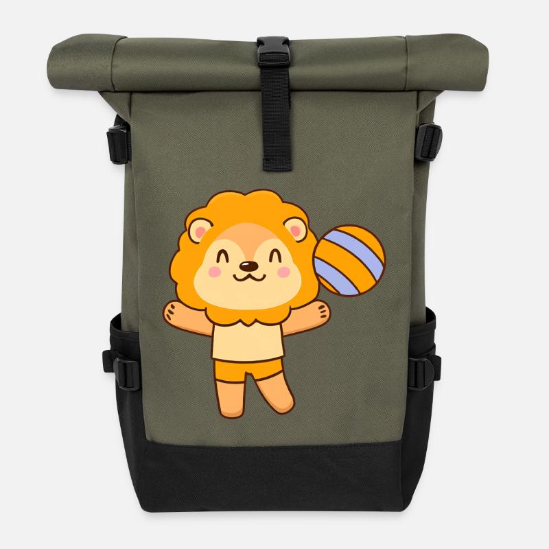 Volleyball spielender Löwe - Rolltop Rucksack - Olive/Schwarz