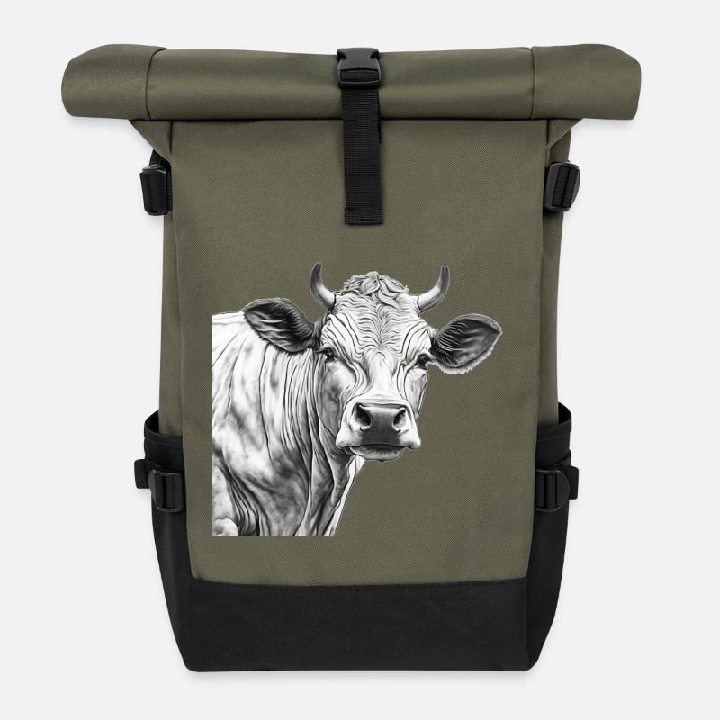 Vache Charolaise - Sac à dos roll top - olive/noir