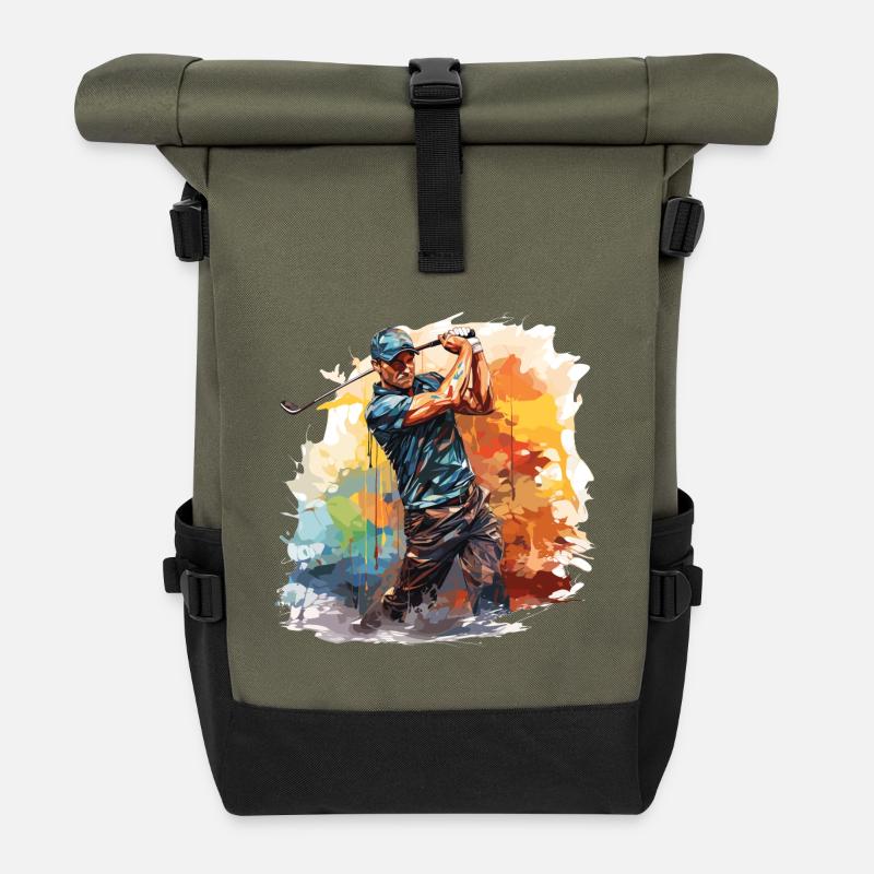 Joueur de golf - Illustration - Sac à dos roll top - olive/noir