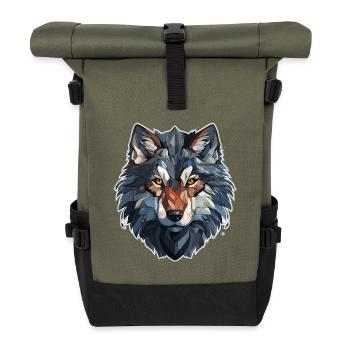 Wolf - Illustration - Rolltop Rucksack - Olive/Schwarz - Vorne