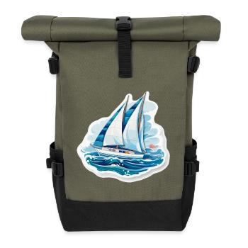 Sailboat - illustration - Roll Top Backpack - olive/black - Front