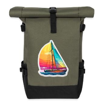 Sailboat - illustration - Roll Top Backpack - olive/black - Front