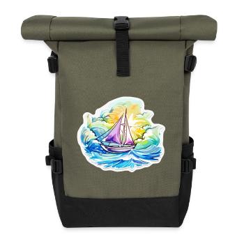 Segelboot - Illustration - Rolltop Rucksack - Olive/Schwarz - Vorne