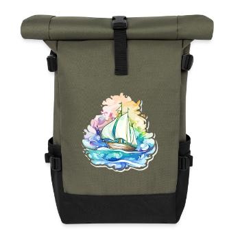 Sailboat - illustration - Roll Top Backpack - olive/black - Front