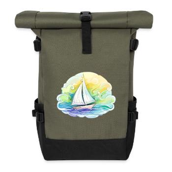 Sailboat - illustration - Roll Top Backpack - olive/black - Front