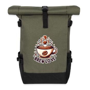 Brew Love - Coffee Cup Illustration - Roll Top Backpack - olive/black - Front
