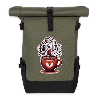 Brew Love - Coffee Cup Illustration - Roll Top Backpack - olive/black - Front