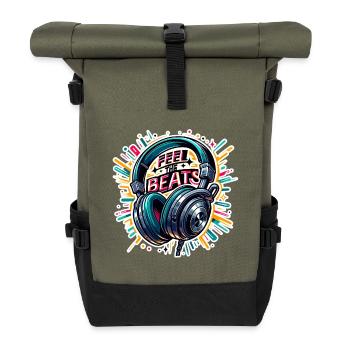Feel the Beats - Kopfhörer Illustration - Rolltop Rucksack - Olive/Schwarz - Vorne