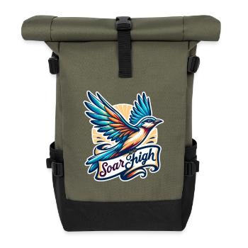Soar High - Bird Illustration - Roll Top Backpack - olive/black - Front
