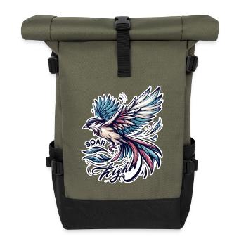 Soar High - bird illustration - Roll Top Backpack - olive/black - Front