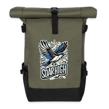 Soar High - bird illustration - Roll Top Backpack - olive/black - Front