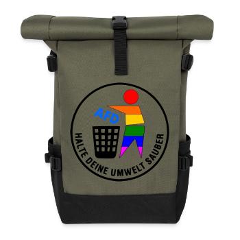 Fck afd - halte deine umwelt sauber - Rolltop Rucksack - Olive/Schwarz - Vorne