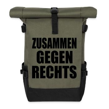 Zusammen gegen rechts - Rolltop Rucksack - Olive/Schwarz - Vorne