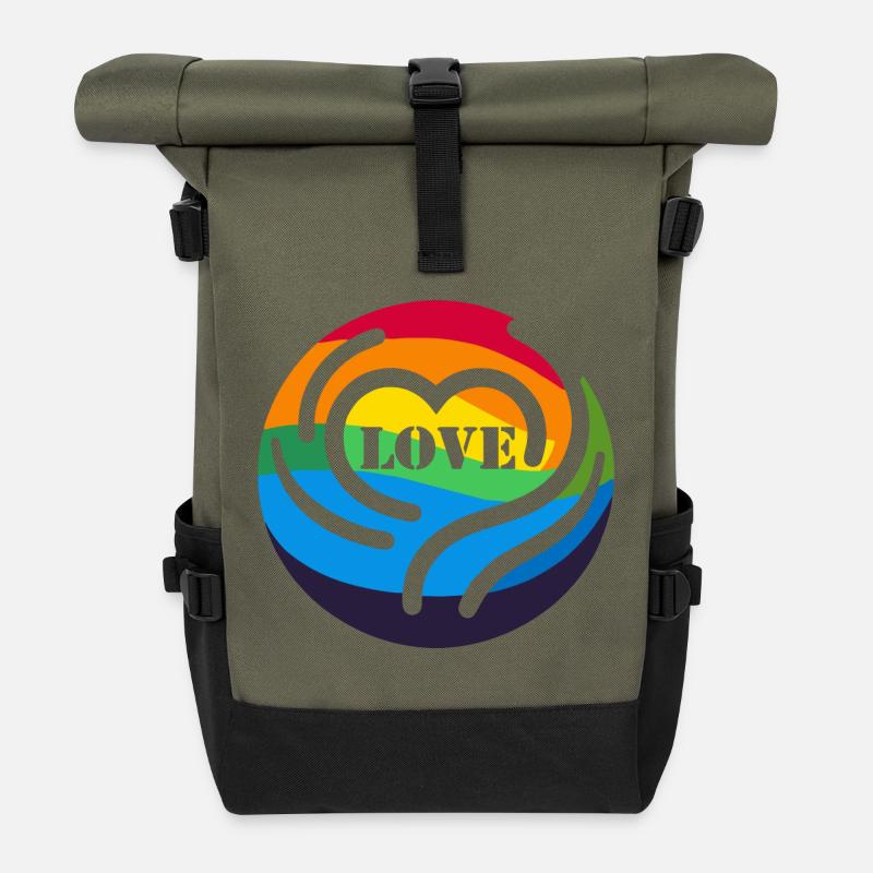 LOVE Rainbow - Rolltop Rucksack - Olive/Schwarz
