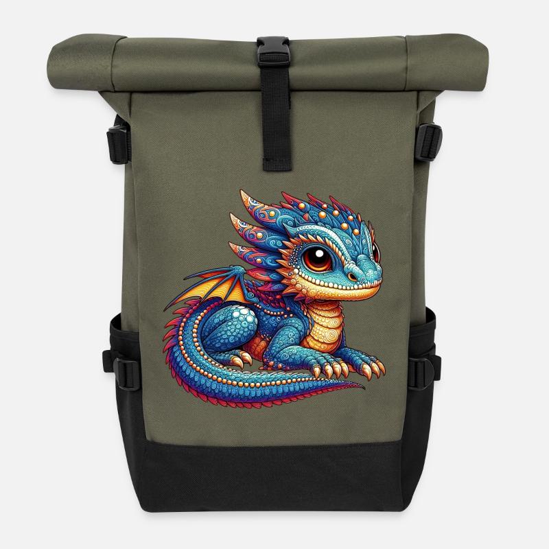 Drache - Rolltop Rucksack - Olive/Schwarz