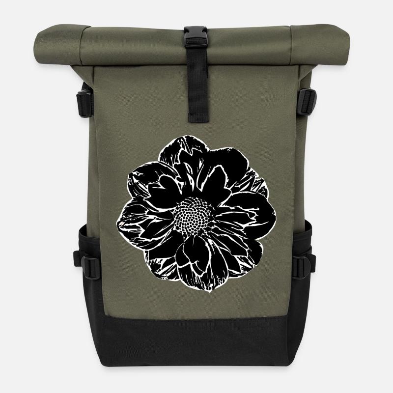 Blume schwarz Blumen schwarz Blüte - Rolltop Rucksack - Olive/Schwarz